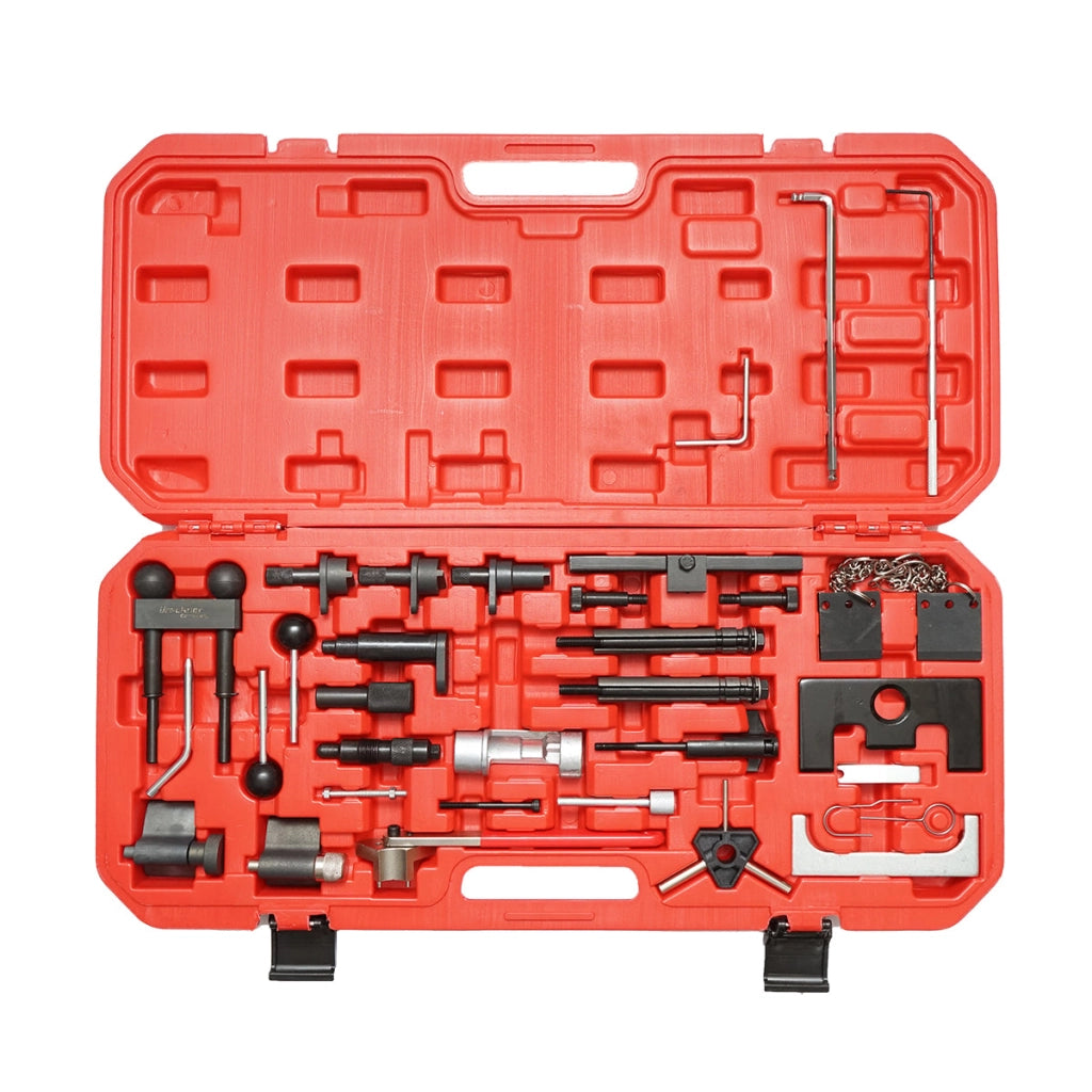 Set di strumenti per bloccare e fissare la distribuzione VW, Audi, Seat, Skoda per motori benzina e diesel, 34 pezzi Breckner Germany