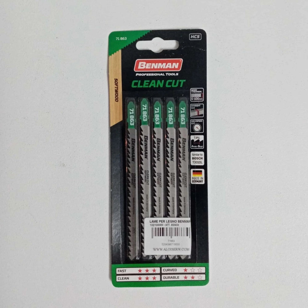 Benman lame attacco bosch da 110/132mm per seghetto alternativo per legno dentatura media - blister da 5 lame