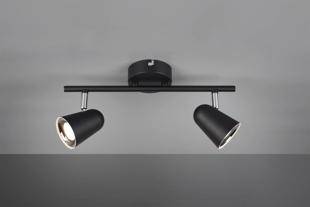 Faretti Led da Interno Parete Soffitto su Barra 2 Spots Nero Toulose GD Trio