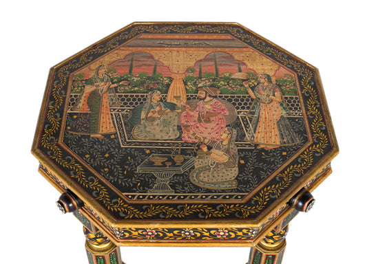 Tavolino ottagonale in legno di mango con dettagli dipinti a mano