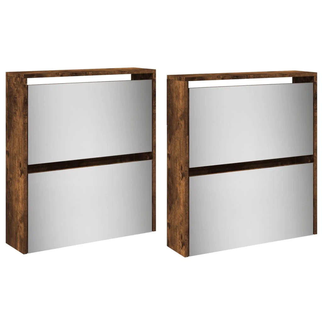Scarpiera mobiletto portascarpe mobile ingresso/corridoio/soggiorno con specchio 4 ripiani 63 x 17 x 134 cm marrone 02_0021895