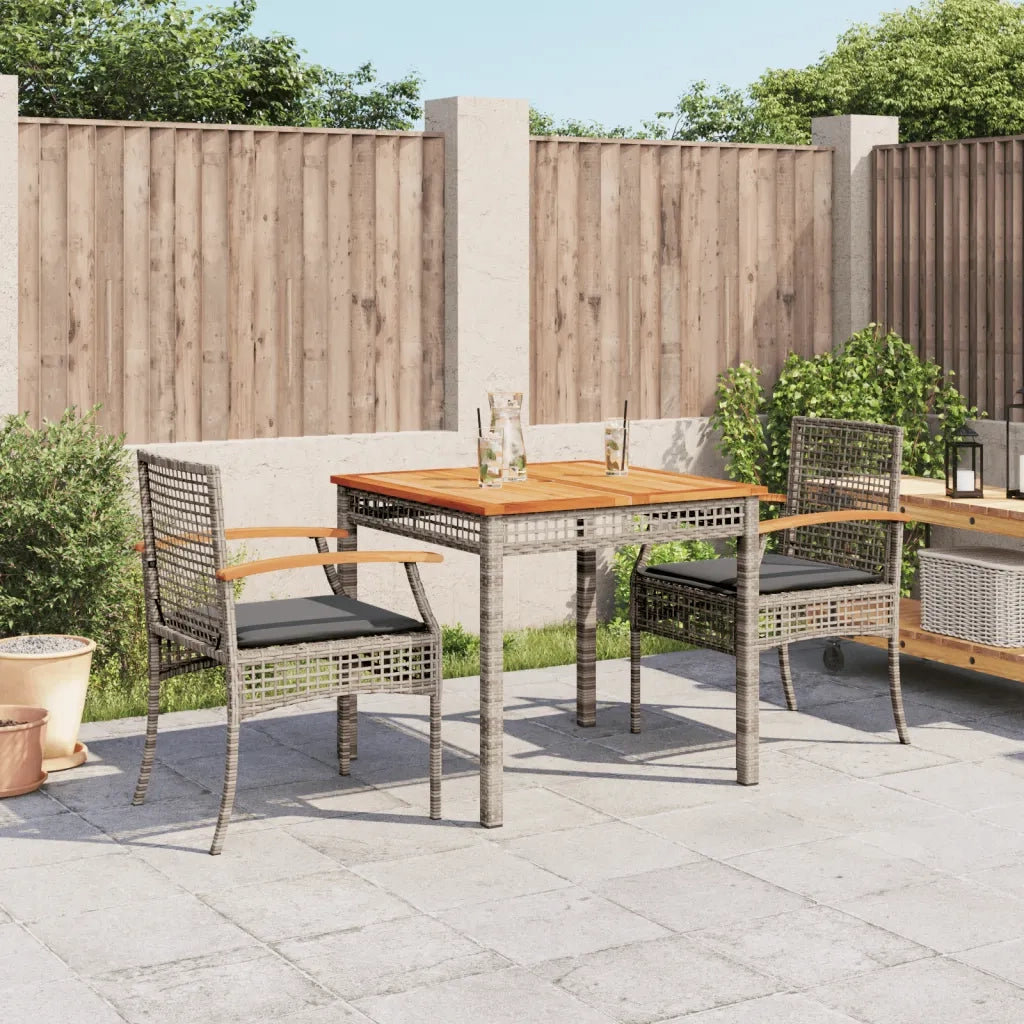 Set da Pranzo da Giardino 3 pz | Set Salotto da Giardino con Cuscini in Polyrattan Grigio