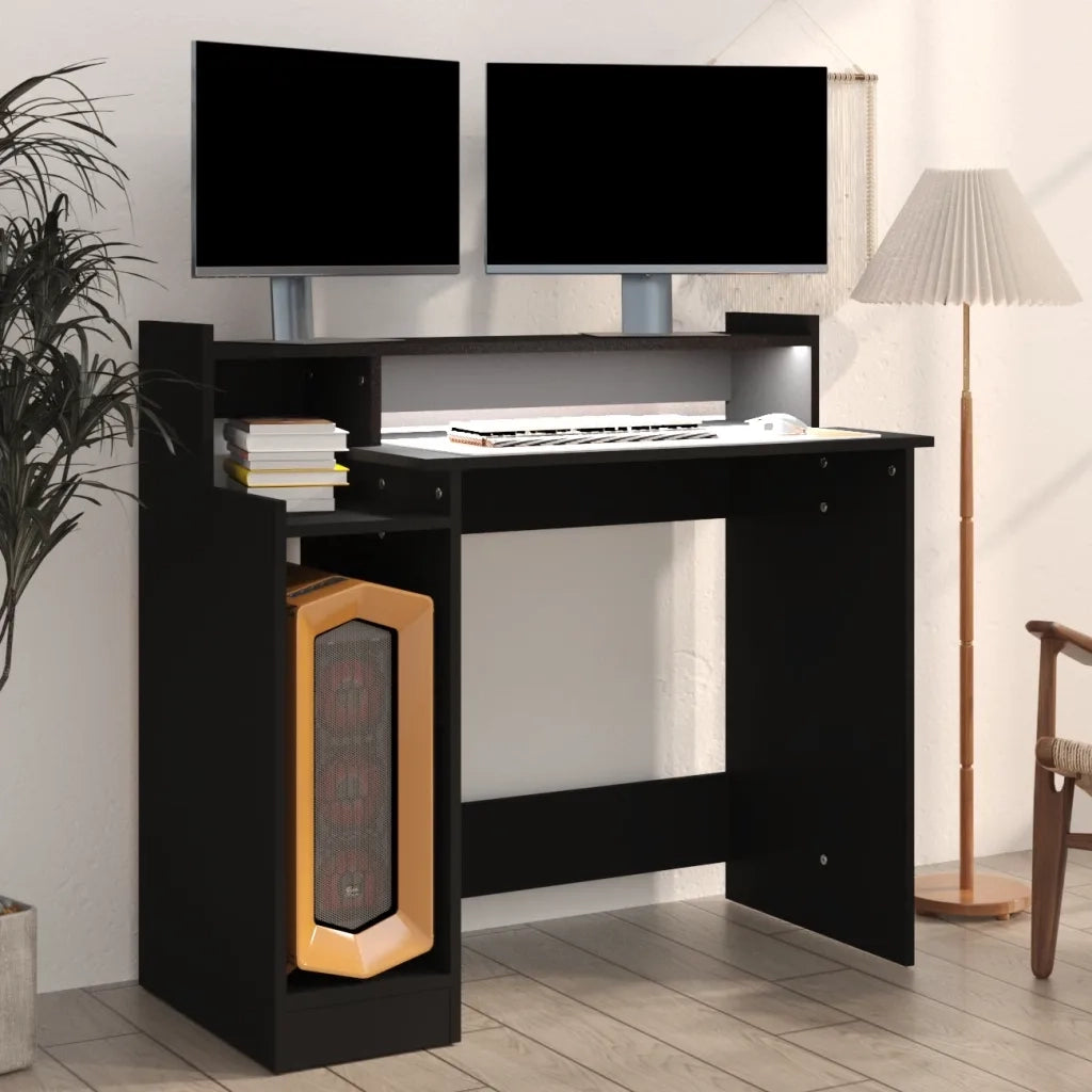 Scrivania con Luci LED-Scrivanie per ufficio e studio Nera 97x45x90 cm in Legno Multistrato