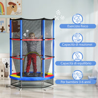 Tappeto Elastico per Bambini 3-6 Anni Ø140x190 cm con Rete di Protezione Multicolore