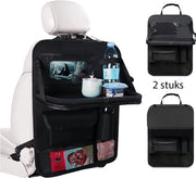 Organizzatore di Sedile per Auto, 2 pezzi Organizzatore di Sedile Posteriore per Bambini con Tavolo Pieghevole e Borsa per Tablet/Telefono, Tessuto 600D Oxford, Impermeabile con Molti Taschi (Nero, Pacco da 1)