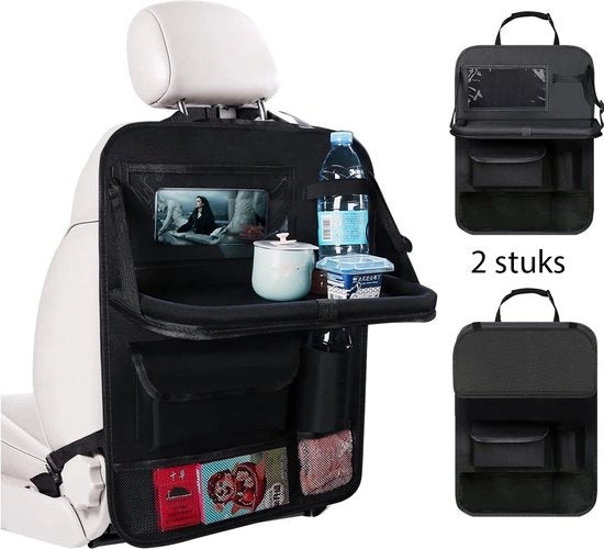 Organizzatore di Sedile per Auto, 2 pezzi Organizzatore di Sedile Posteriore per Bambini con Tavolo Pieghevole e Borsa per Tablet/Telefono, Tessuto 600D Oxford, Impermeabile con Molti Taschi (Nero, Pacco da 1)