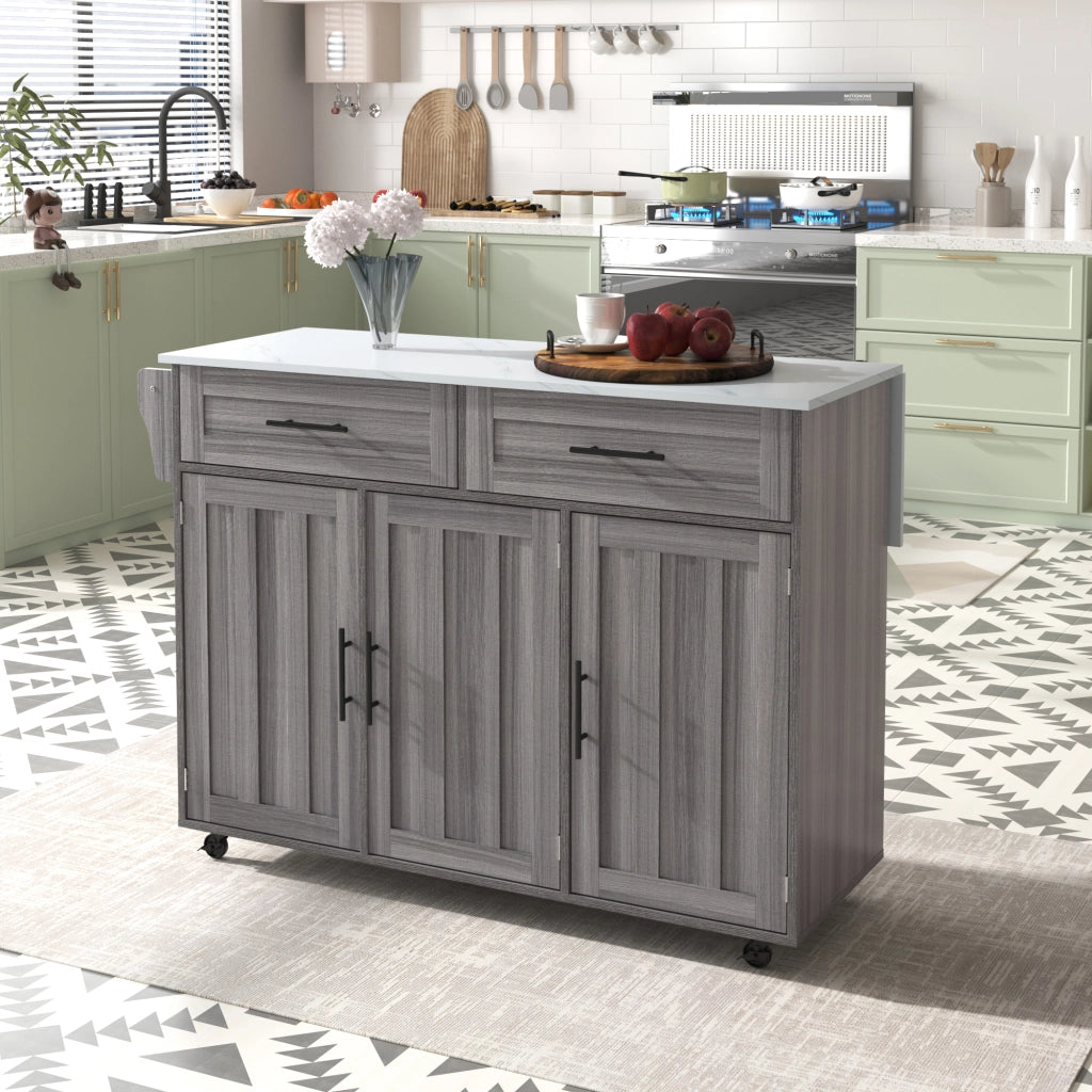 CARRELLO CUCINA 129x71x91,5 cm Grigio/Bianco MDF con piano ribaltabile e ruote