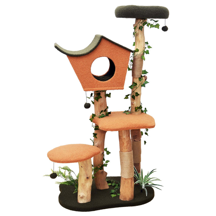 Fudajo Albero tiragraffi con effetto pianta 154 cm pelliccia e legno pero