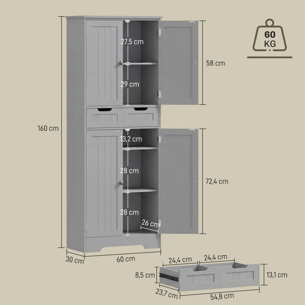 Mobile da Bagno con Cassetto e Ante ¨C zephmum ¨C Grigio 60x30x160 cm