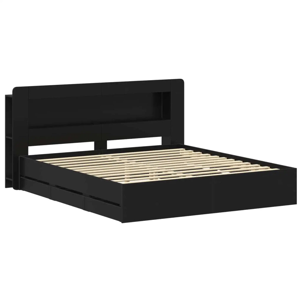 Telaio del letto con storage con testiera Nero 180 x 200 cm