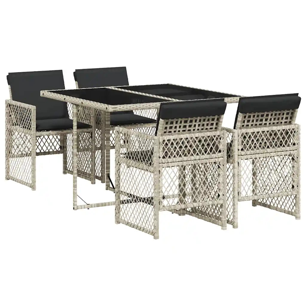 Set Pranzo da Giardino 5pz | Set Salotto da Giardino con Cuscini Grigio Chiaro Polyrattan
