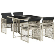 Set Pranzo da Giardino 5pz | Set Salotto da Giardino con Cuscini Grigio Chiaro Polyrattan