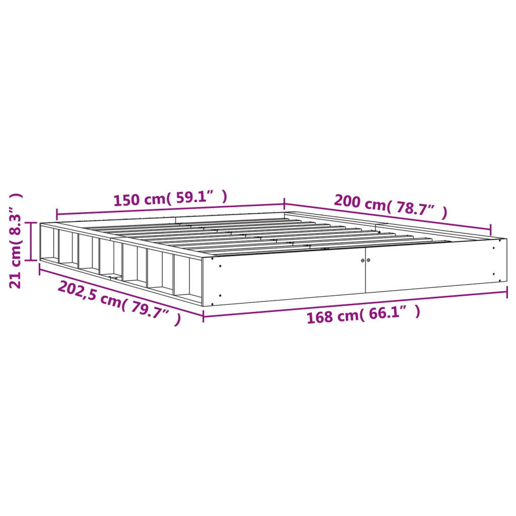 Letto senza Materasso Marrone Cera 150x200 cm in Legno di Pino