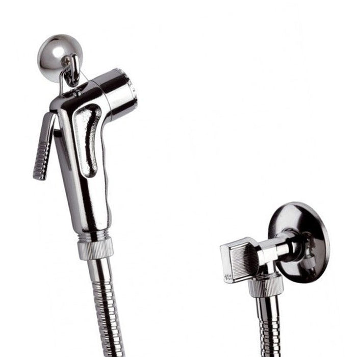 Set doccetta bidet eco con doccia a pulsante, flessibile, rubinetto e gancio cromato