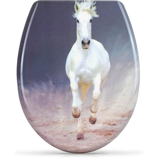 Sedile wc chiusura ammortizzata - motivo white horse - copriwate