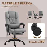 Poltrona Massaggiante e Reclinabile con Poggiapiedi, in Finta Pelle e Acciaio, 66x75x112-122 cm, Grigio