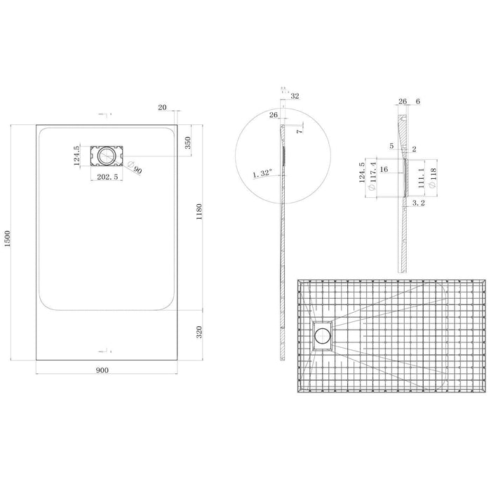 Piatto Doccia 90x130 cm in Acrilico Fosterberg Azalea Antracite