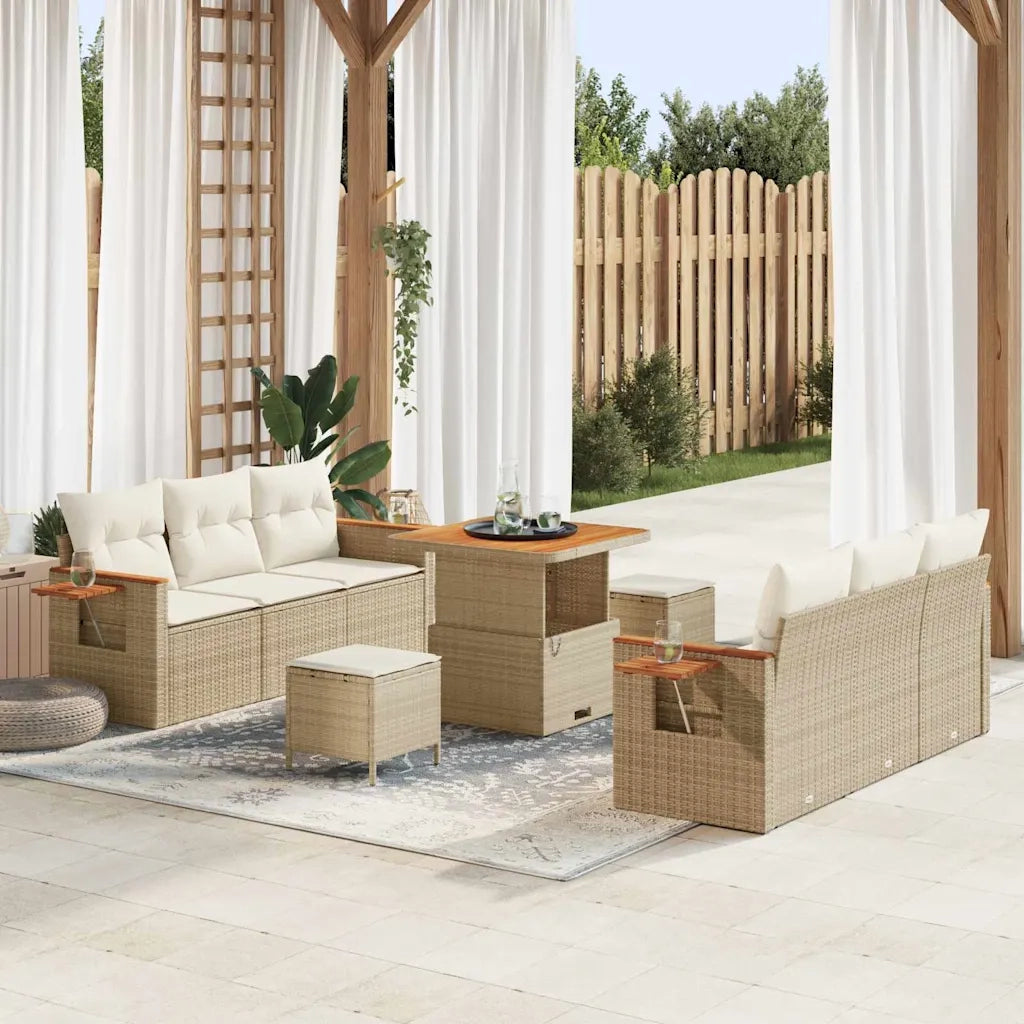 Set Divano da Giardino 11 pcs Beige e Crema polyrattan
