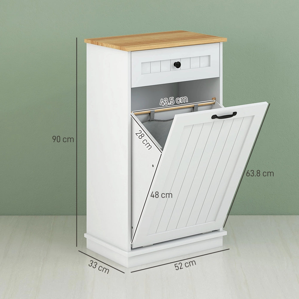 Mobiletto da Bagno Portabiancheria Cesto a Ribalta e Cassetto 52x33x90 cm Bianco