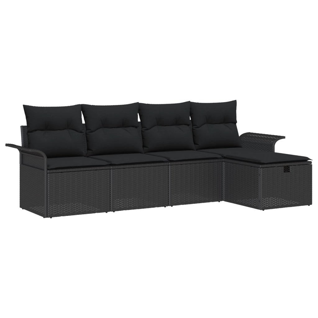Set divani giardino da 5 pezzi con cuscini neri in polirattan