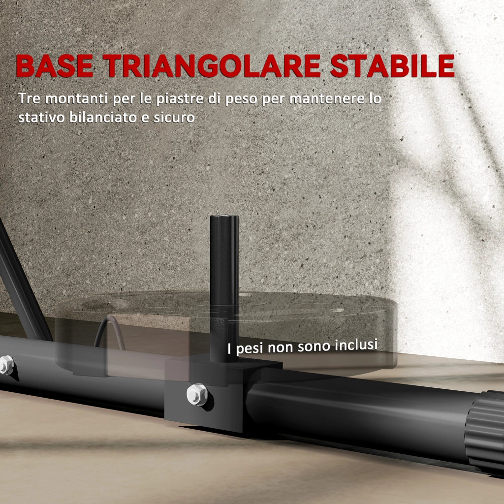 Supporto Sacco da Boxe Regolabile in Altezza e Autoportante con Base Triangolare. 170x90x182-225 cm. Nero