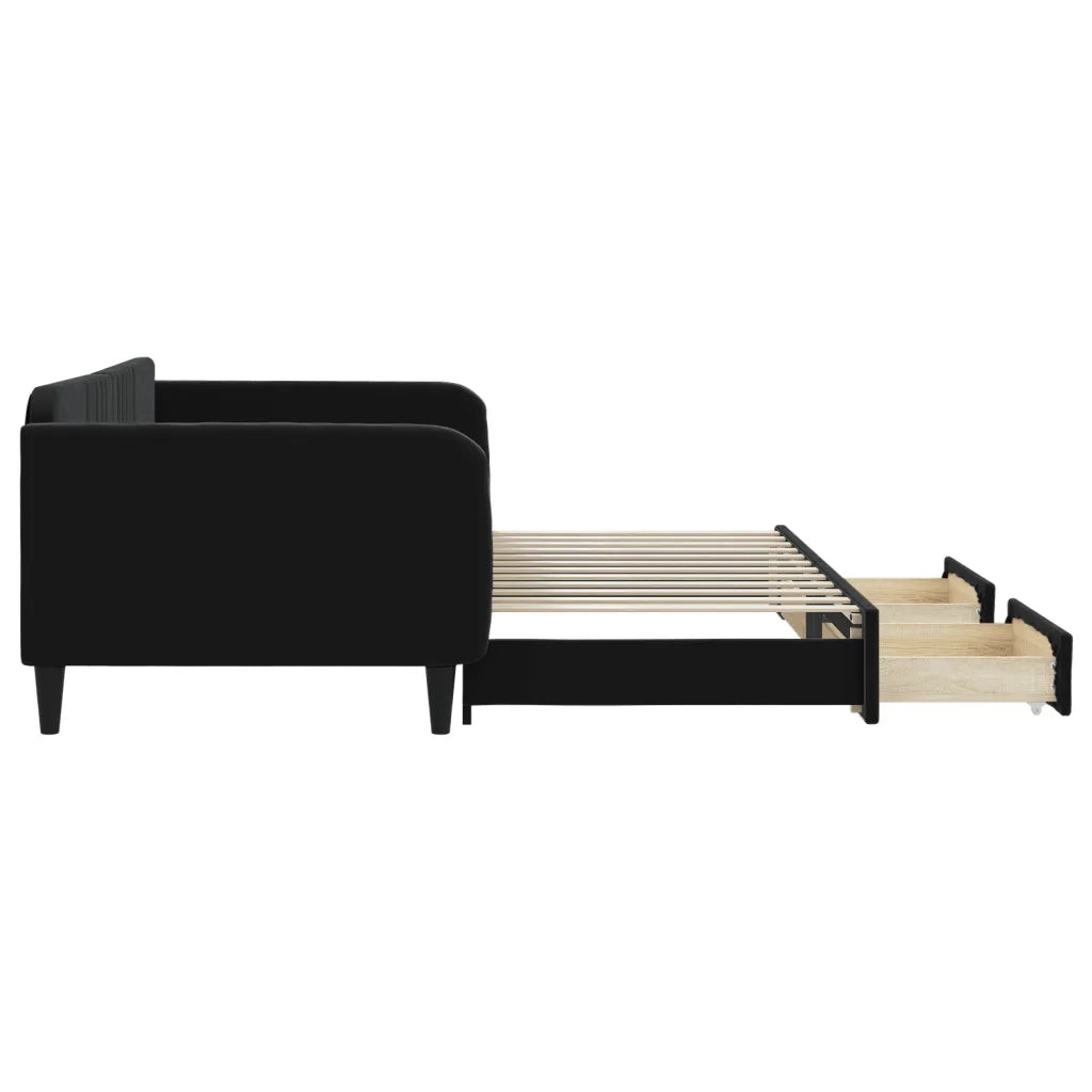 Divano Letto Estraibile con Cassetti Nero 100x200 cm in Velluto 3197122