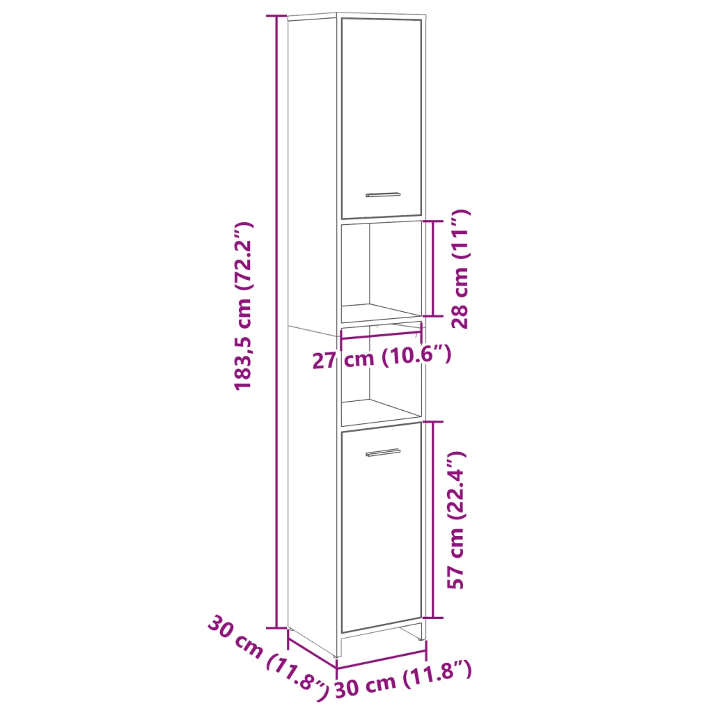 vidaXL Mobile da Bagno Rovere Sonoma 30x30x183,5 cm Legno tecnico