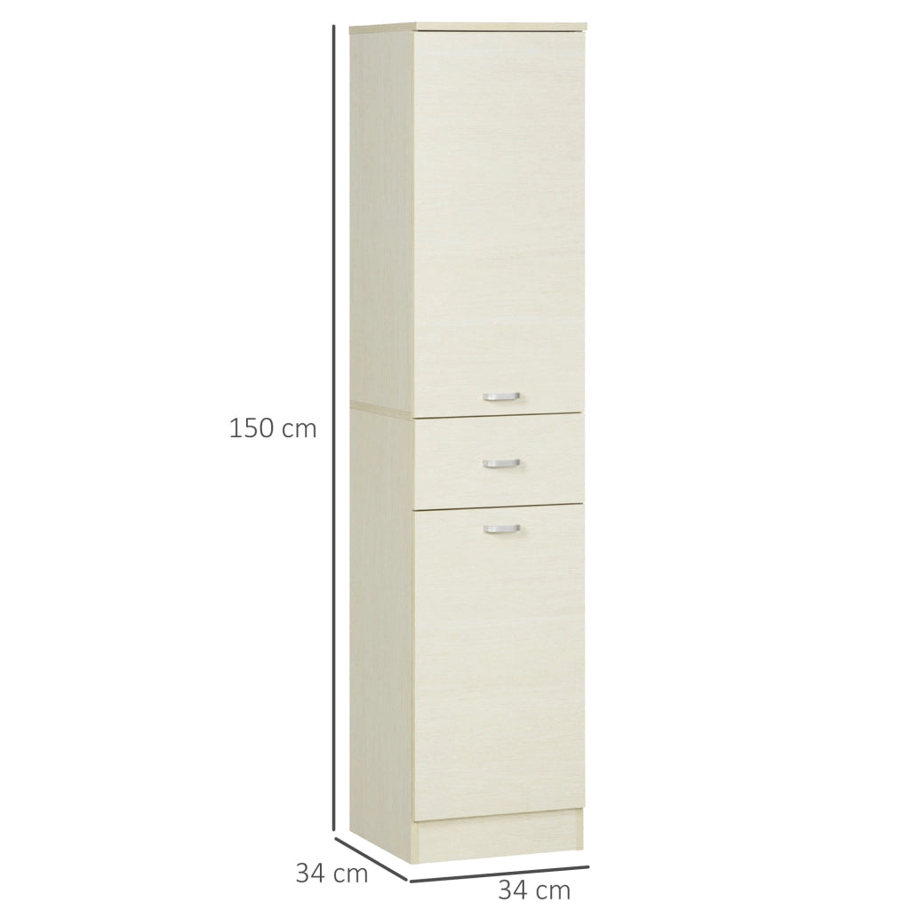 EasyComfort Mobile Bagno in Legno con Cassetto, 2 Armadietti e Ripiani Regolabili, 34x34x150 cm, Color Legno