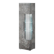 Vetrina alta design con illuminazione LED multicolore collezione BOMBAY. Colore grigio effetto ardesia. Apertura a sinistra.