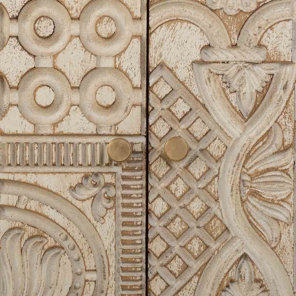 Armadio in legno intagliato artigianalmente a 2 ante beige 78x35x140
