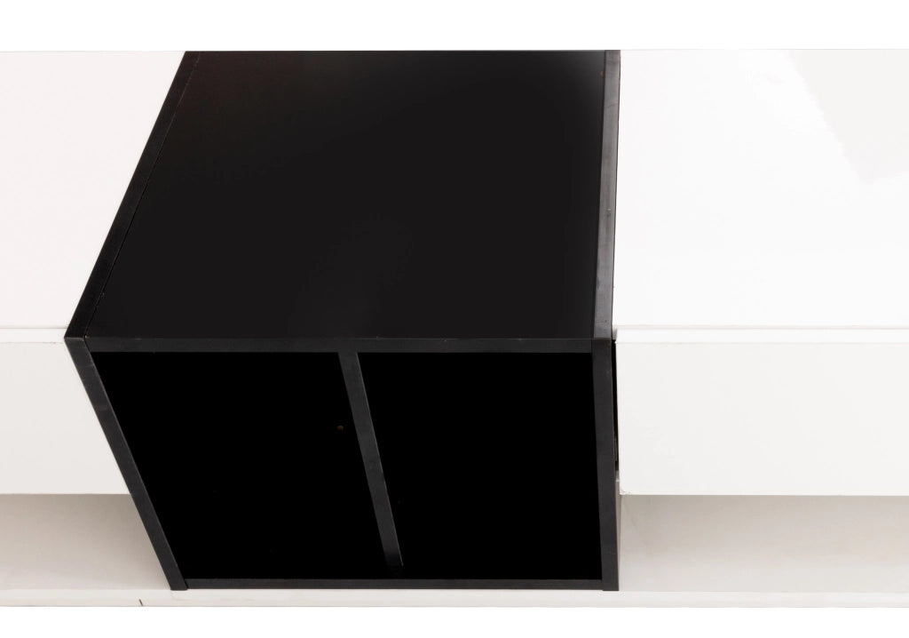 Mobile TV Lowboard in MDF con finitura lucida bianco e nero, 190x40x42 cm, con cassetti e scomparti
