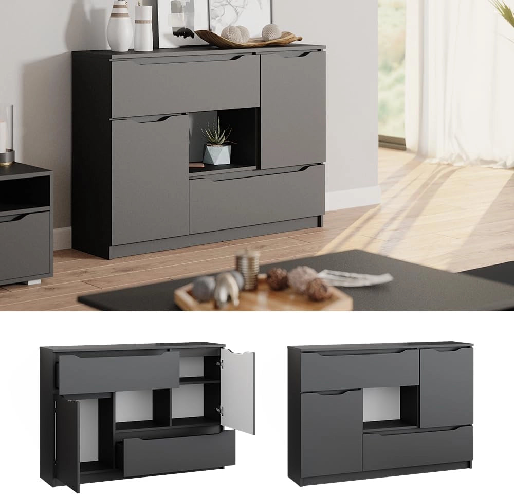 Cassettiera per camera da letto Ruben, Antracite, 120 x 84 cm, per riporre abiti e oggetti di uso quotidiano
