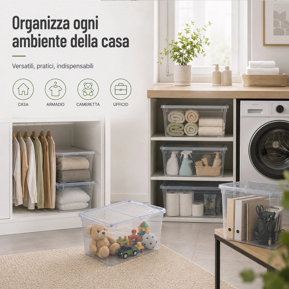 4 Pezzi Storage Box Marea Contenitori Trasparenti in Plastica 46Lx4Pz 57x39x29cm