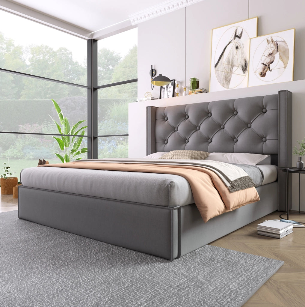 Letto matrimoniale contenitore 160x200 cm in cotone grigio