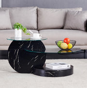 Tavolino da caffè 89,9x69,9x43,2 cm nero e trasparente, 2 livelli, MDF e vetro