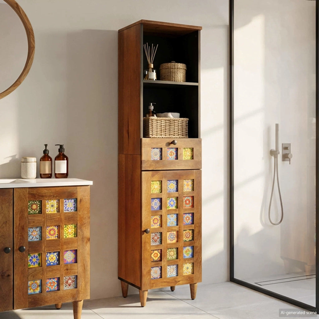 Mobile da Bagno con cassetto con porta Noce 38 x 33 x 160 cm