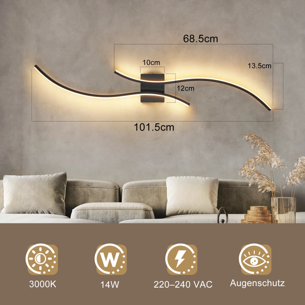 ZMH Applique a LED Nero 14w 100cm Bianco caldo 3000k per corridoio soggiorno camera da letto