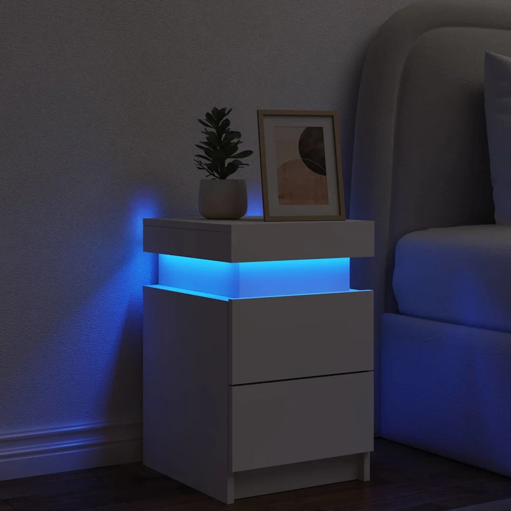 Comodino | Armadio da Notte | Mobiletto da notte con Luci LED Bianco 35x39x55 cm