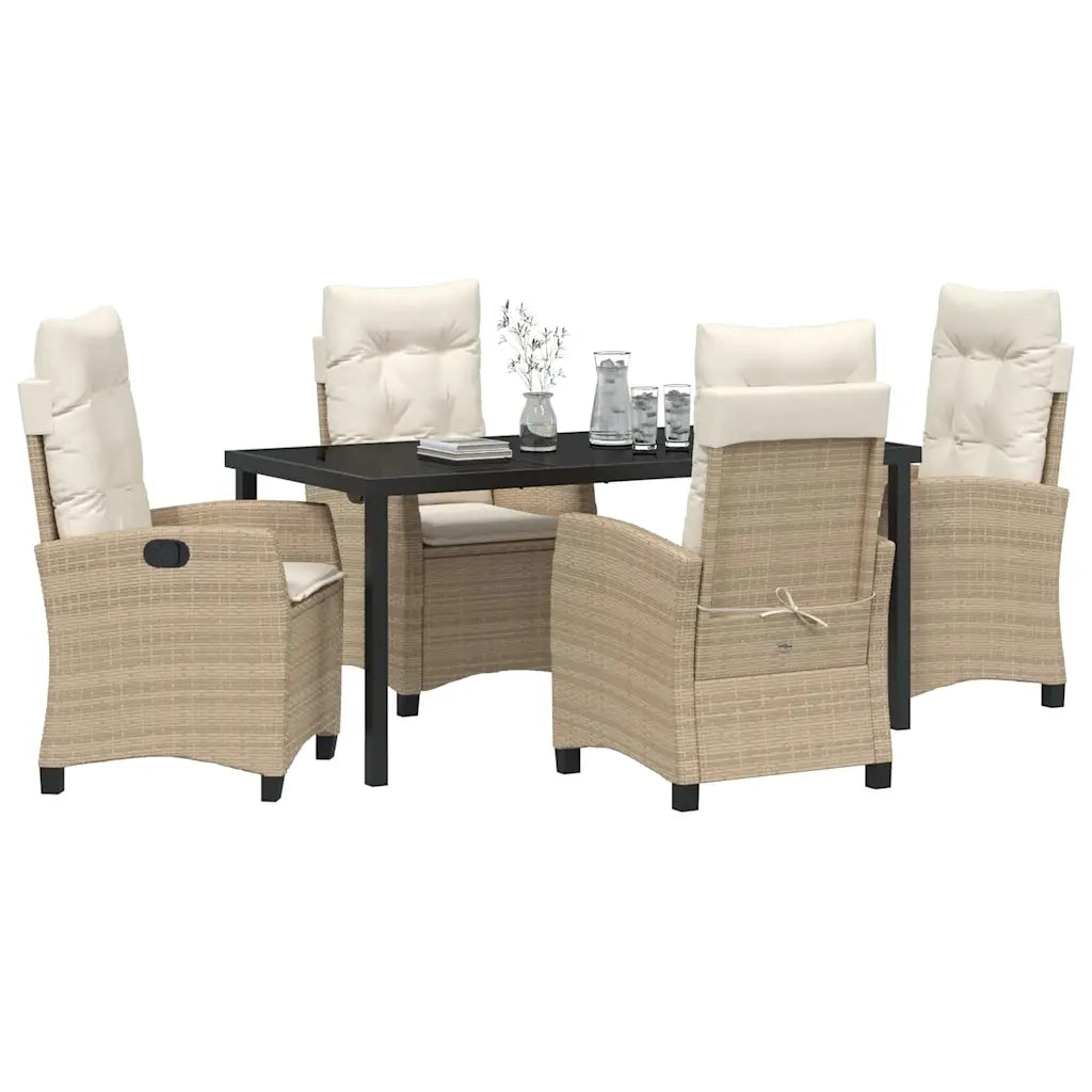 Set da Pranzo per Giardino con cuscino 5 pcs Beige polyrattan