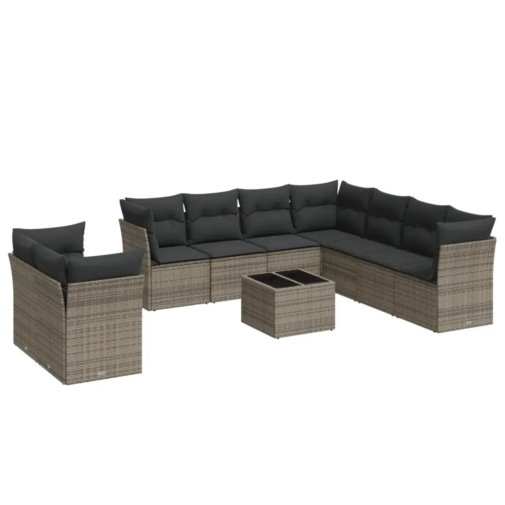 Set Divano da Giardino 10 pz con Cuscini Grigio in Polyrattan