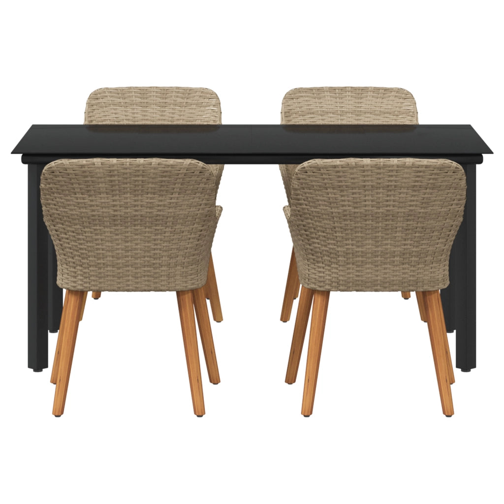 Set da Pranzo da Giardino Beige in Poly Rattan da 5 Pezzi