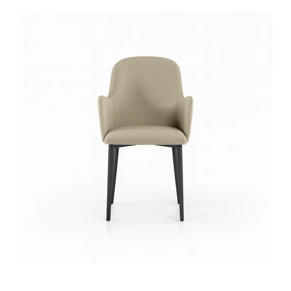 Set di 4 sedie da pranzo imbottite in tessuto beige Flow con struttura in metallo facili da pulire | Duzzle