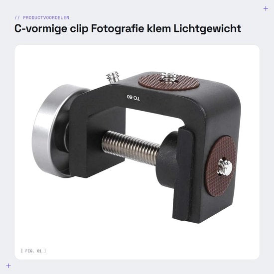 C-klem luce leggera - C-klem di fissaggio - capacità di carico 4 kg - interfaccia di vite 1/4 pollice - assorbimento di shock - lega di alluminio - Camera Klem