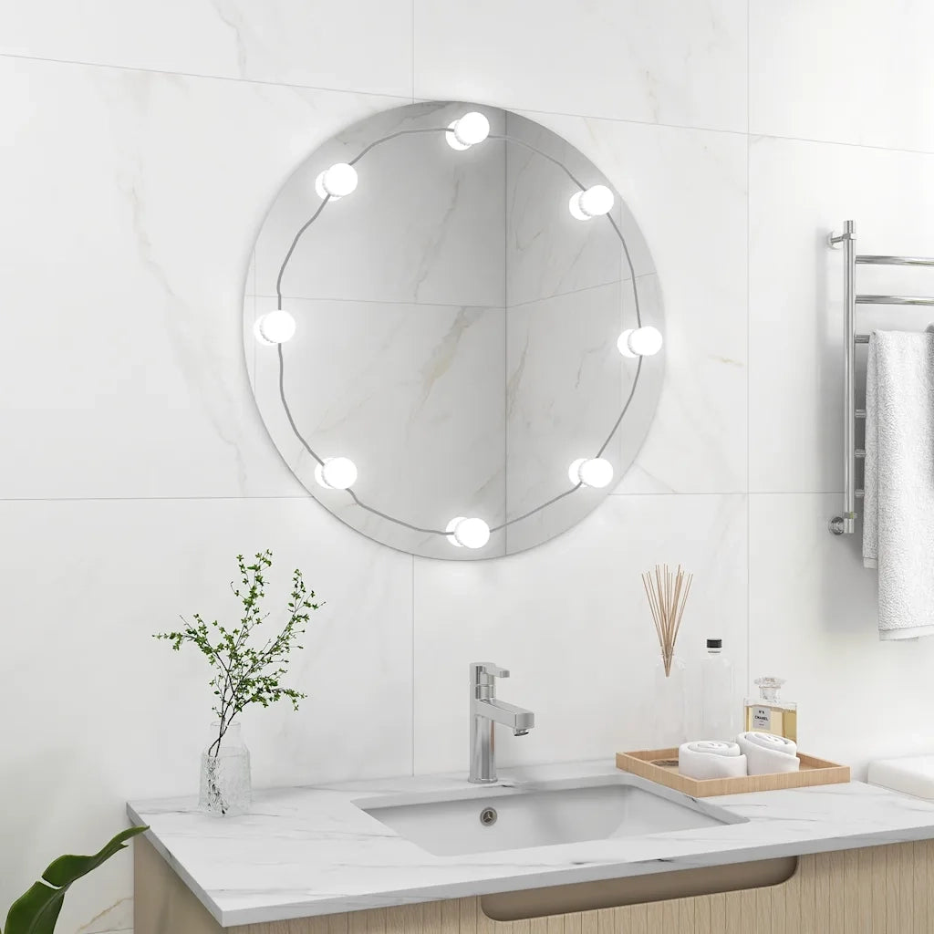 Specchio da Parete Rotondo con Luci LED in Vetro 3078642
