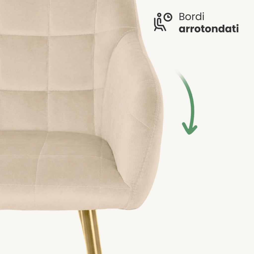 Set di 4 Sedie imbottite con cuciture quadrate LUXANO Beige gambe oro