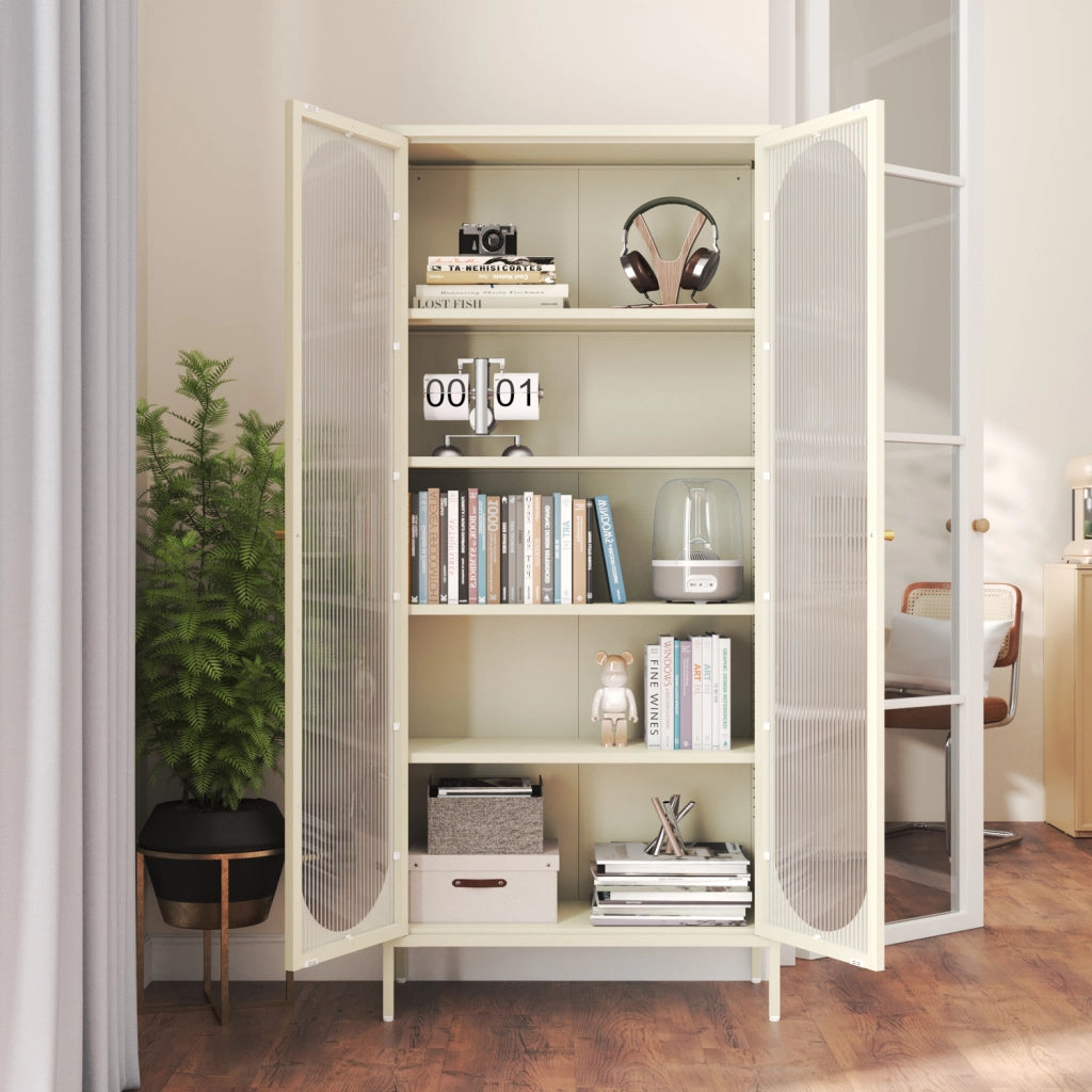 Armadio bianco in metallo e vetro 180 cm YASMINE