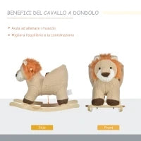 Dondolo Giocattolo a Forma di Leone per Bambini 18-36 Mesi, Ruggisce (3 Batterie Incluse), in Legno e Peluche