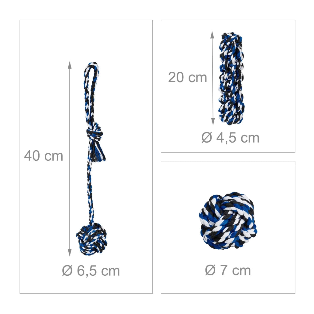 Set di 4 giocattoli interattivi robusti per cuccioli e cani di piccola taglia interno esterno in materiale naturale blu 13_0013553