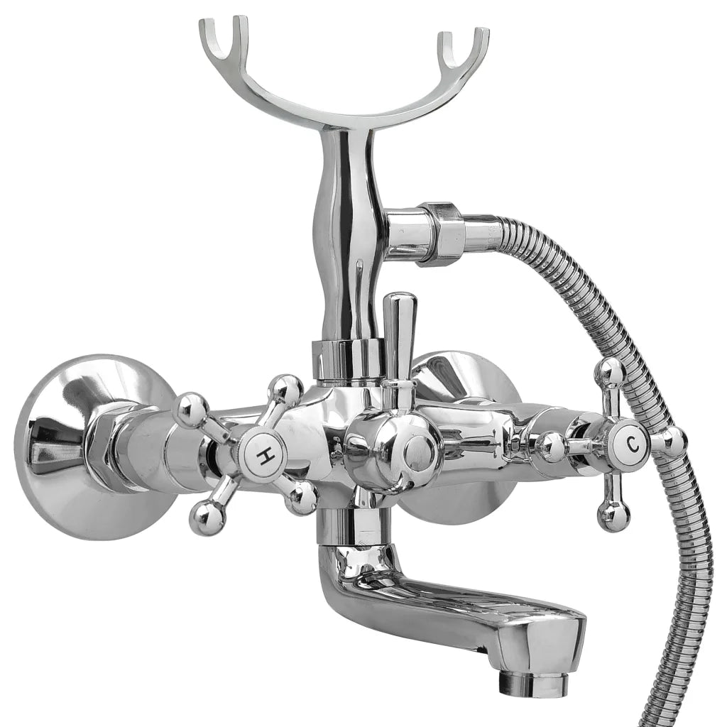 Rubinetto Vasca a 2 Maniglie con Soffione a Mano Cromato Retro cod mxl 51800