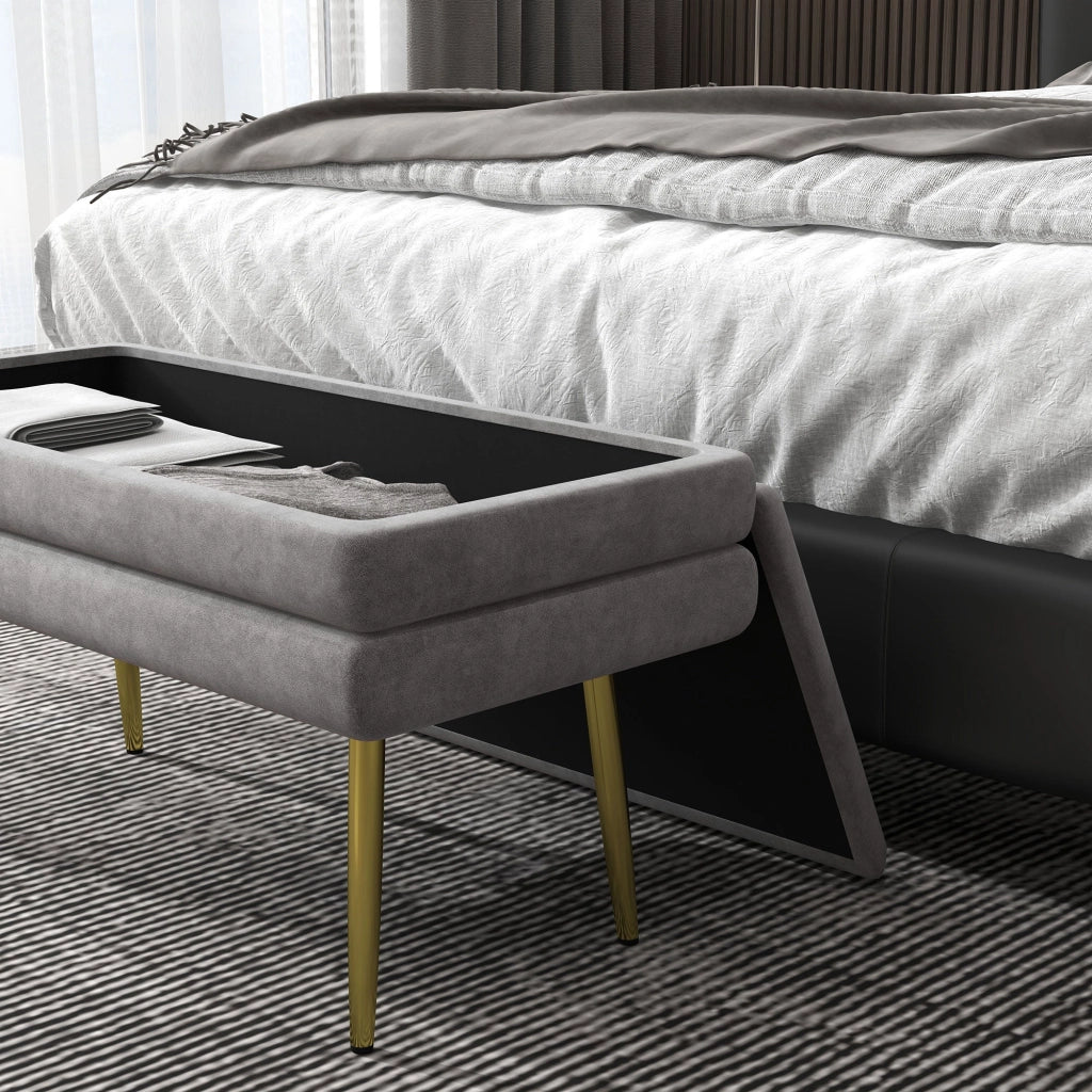 Panca Fondo Letto con Spazio Portaoggetti 79.5x37.5x43 cm in Acciaio e Poliestere Grigia